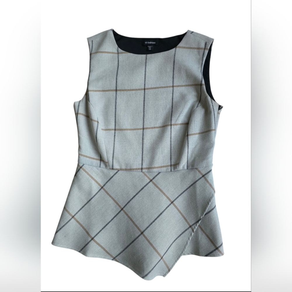 Le Chateau Grey Plaid Peplum Top